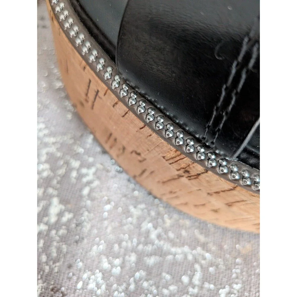 Franco Sarto Sandal Women's 7 M "Ozio" Black Faux Leather Platform Cork Coastal - Picture 5 of 10